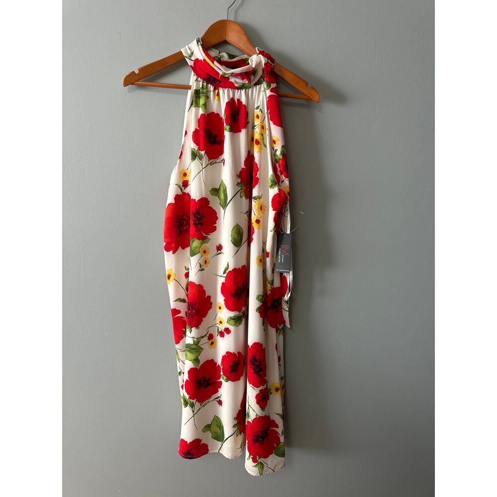 JM Studio by John Meyer Floral Halter Dress Womens 12 Red White Midi Sleeveless